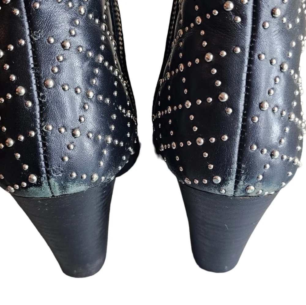 Zara black Studded Women's bootie Shoes 3.5" Chunk Heel Zipper Closure EU 39 - Picture 13 of 13